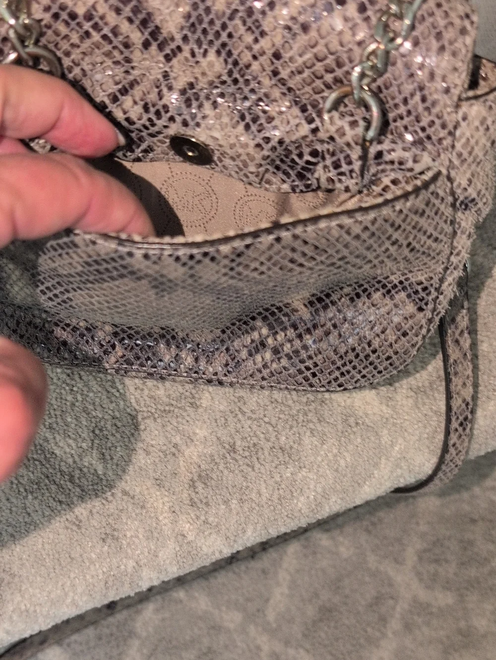Michael Kors Silver-Gray Snake Embossed Mini Crossbody